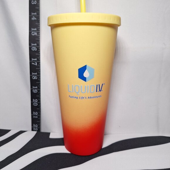 NWOT Liquid IV Tumbler Cup with Lid and Straw Yellow Orange - Picture 1 of 8